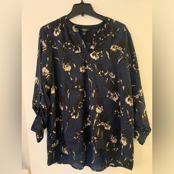 Simply Vera Vera Wang Navy Floral Blouse Size L - Picture 1 of 13